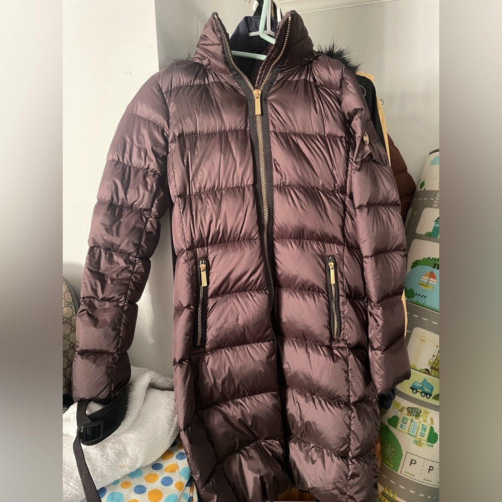 MK down filled puffer jacket with fur trim hood
